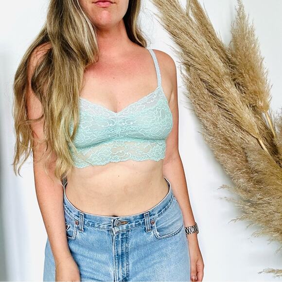 2 VS VICTORIAS SECRET PINK Lace White Red Blue Mint Green Ruffle Bra Bralette M - Picture 8 of 16